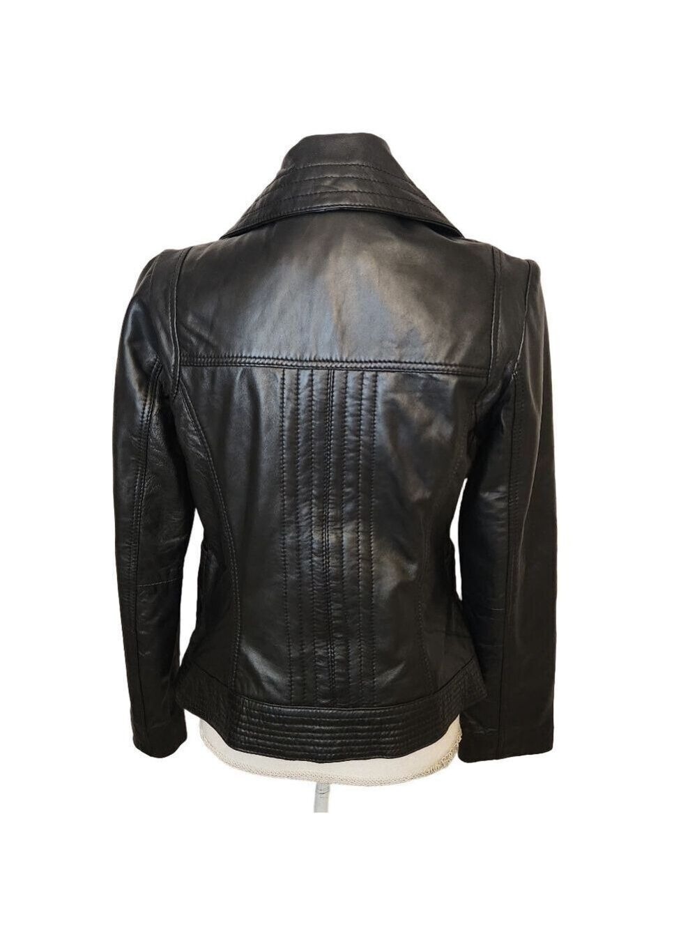 Michael Kors Missy Leather Full Zip Jacket Black Wing Collar Size S - Picture 2 of 13
